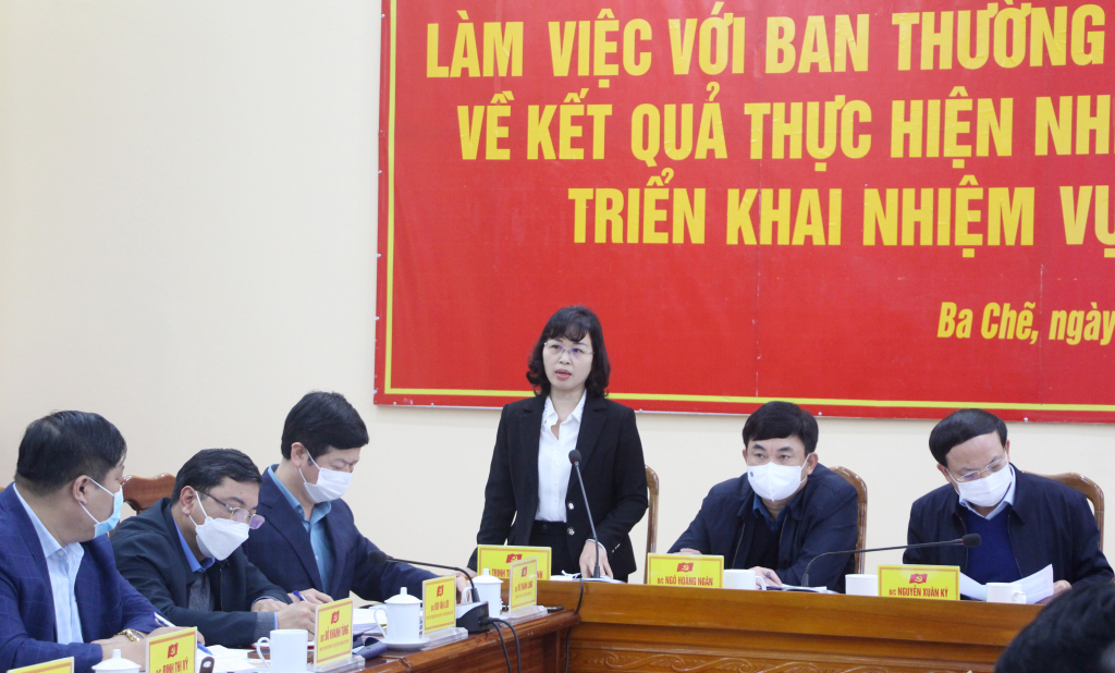 Đồng chí Trịnh Thị Minh Thanh, Phó Bí thư Tỉnh ủy, phát biểu tại buổi làm việc.