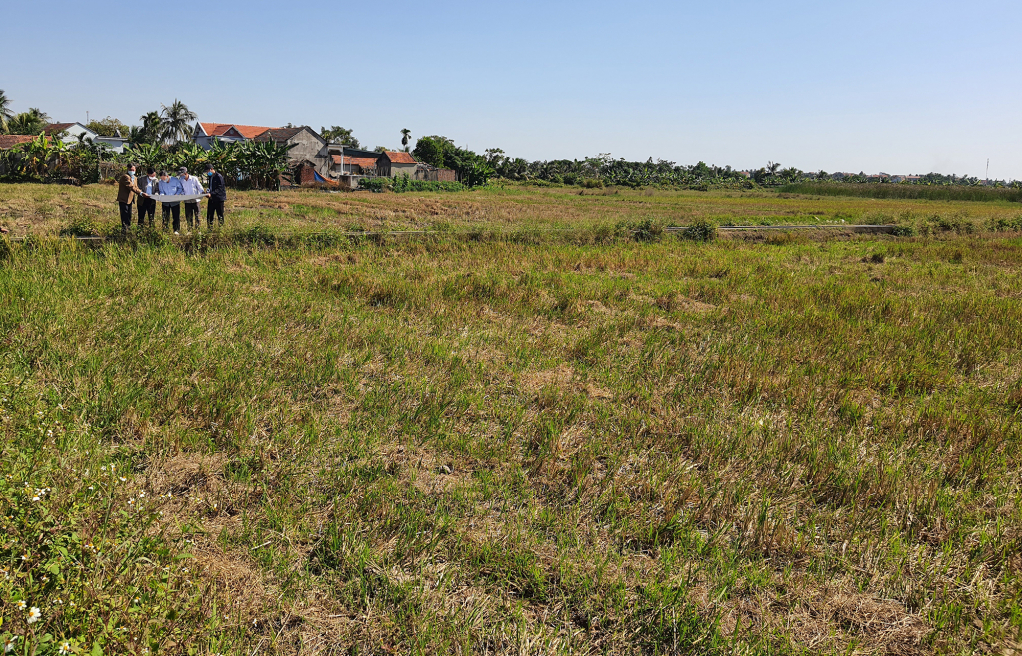 Đại diện khối đoàn thể TX Quảng Yên khảo sát thực địa diện tích đất nằm trong quy hoạch dự án Tuyến đường ven sông để có cơ sở tuyên truyền vận động người dân ủng hộ GPMB.