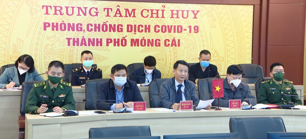 Lãnh đạo TP Móng Cái (Việt Nam) hội đàm trực tuyến với lãnh đạo TP Đông Hưng (Trung Quốc), ngày 25/1/2022.