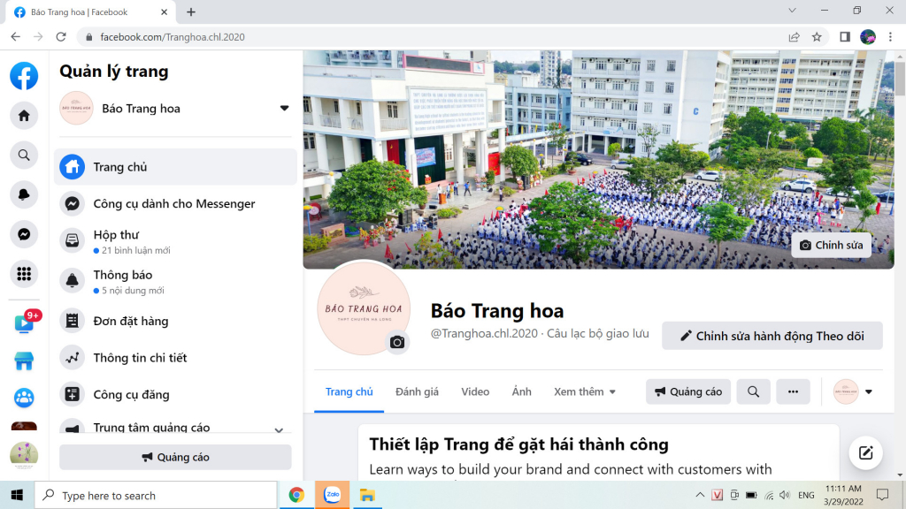 Giao diện tờ báo tường Trang Hoa trên mạng xã hội Facebook.