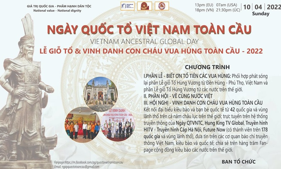 Ngày Quốc Tổ Việt Nam toàn cầu 2022 - Lễ giỗ tổ và Vinh danh con cháu Vua Hùng toàn cầu