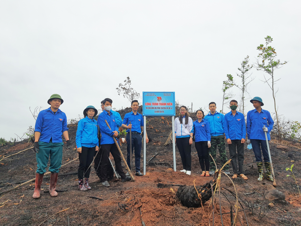 Đoàn viên thanh niên Sở NN&PTNT tham gia trồng rừng lim, giổi, lát tại xã Tiên Lãng, huyện Tiên Yên.