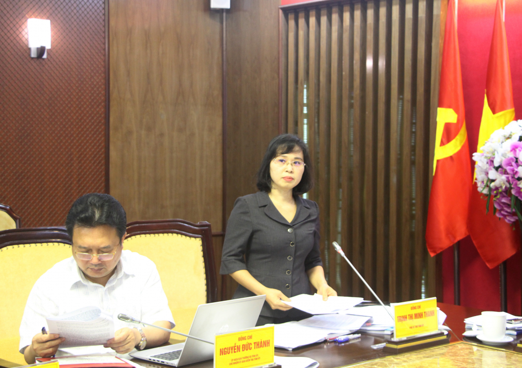Đồng chí Trịnh Thị Minh Thanh, Phó Bí thư Tỉnh ủy, phát biểu tại hội nghị.
