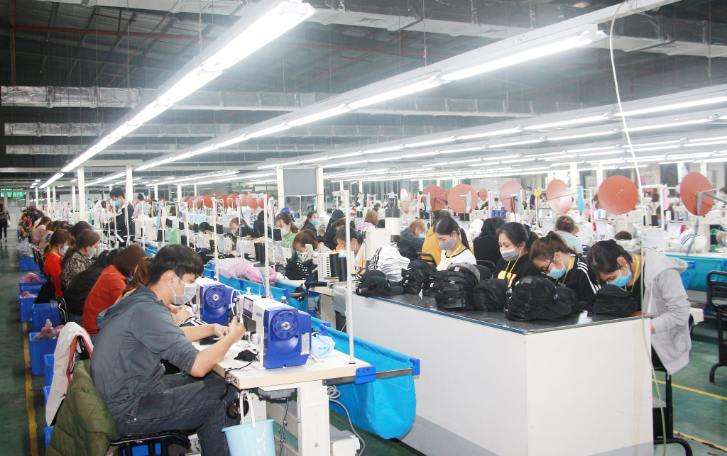 Sản xuất thân mũ xuất khẩu tại Công ty TNHH Dệt may Weitai Hạ Long (KCN Việt Hưng). Ảnh: Mạnh Trường