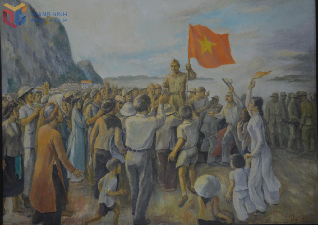 Giành chính quyền ở Hòn Gai. Tranh vẽ của cố họa sĩ Nguyễn Hoàng.