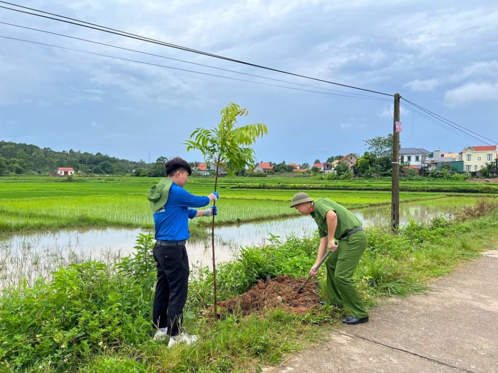 Đoàn Thanh niên TX Quảng Yên phối hợp với các đơn vị trồng cây xanh trên địa bàn xã Hoàng Tân.