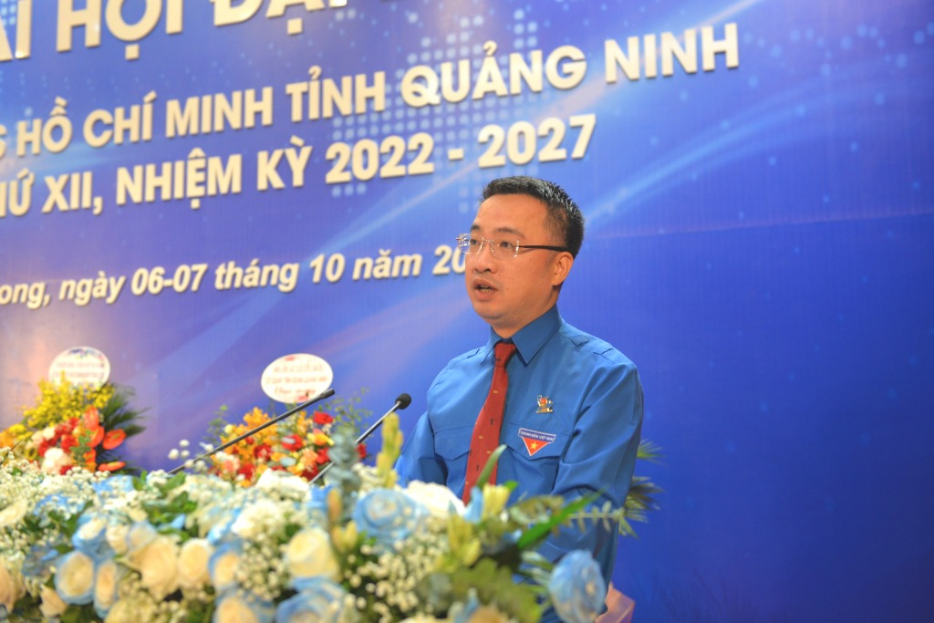 Đồng chí Nguyễn Tường Lâm, Bí thư Ban Chấp hành Trung ương Đoàn, Phó Chủ nhiệm Thường trực Ủy ban Quốc gia về thanh niên Việt Nam, phát biểu tại Đại hội.