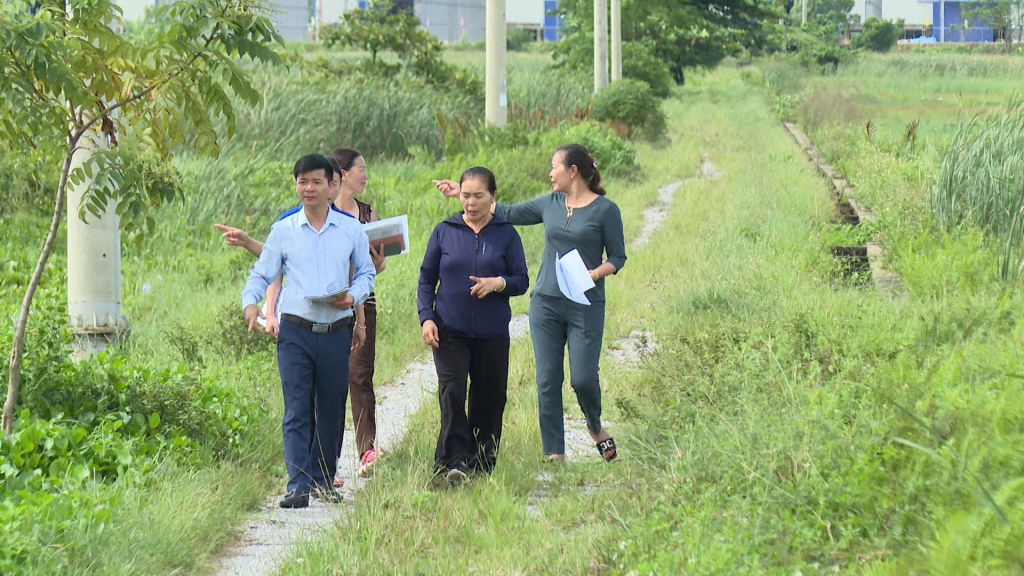 Cán bộ, đảng viên khu 5, phường Hà An khảo sát thực địa diện tích đất của người dân trong khu bị thu hồi phục vụ dự án để có những đề xuất phù hợp, bảo vệ quyền lợi của nhân dân.
