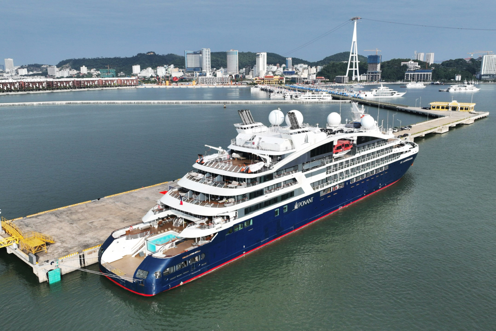 French luxury ship Le Laperouse docked at Ha Long International Cruise Port.