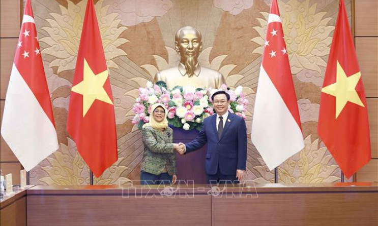 Chủ tịch Quốc hội Vương Đình Huệ hội kiến Tổng thống Singapore