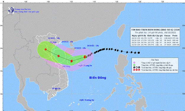 Bão số 6 cách Hoàng Sa 210km, gió vẫn mạnh cấp 12, giật cấp 14