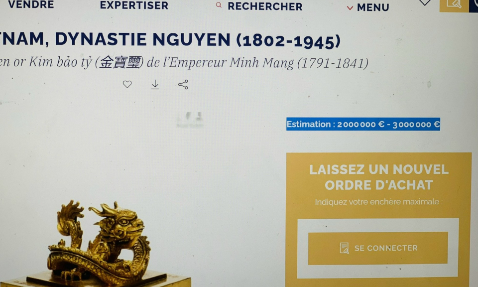 Ấn vàng triều Nguyễn: Đề nghị Bộ Ngoại giao làm việc với hãng đấu giá