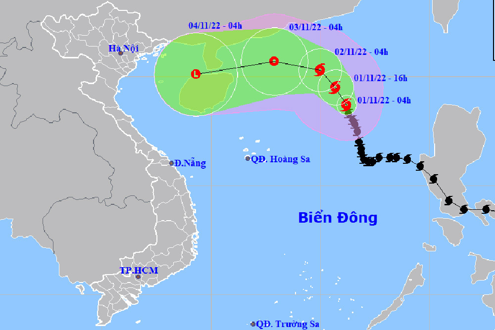 Đường đi của cơn bão số 7. 