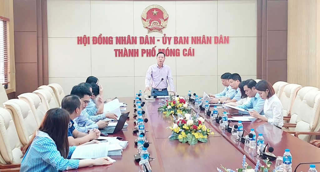 Đồng chí Lê Văn Ánh, Phó Chủ tịch HĐND tỉnh, Trưởng đoàn giám sát phát biểu kết luận tại buổi làm việc với UBND TP Móng Cái