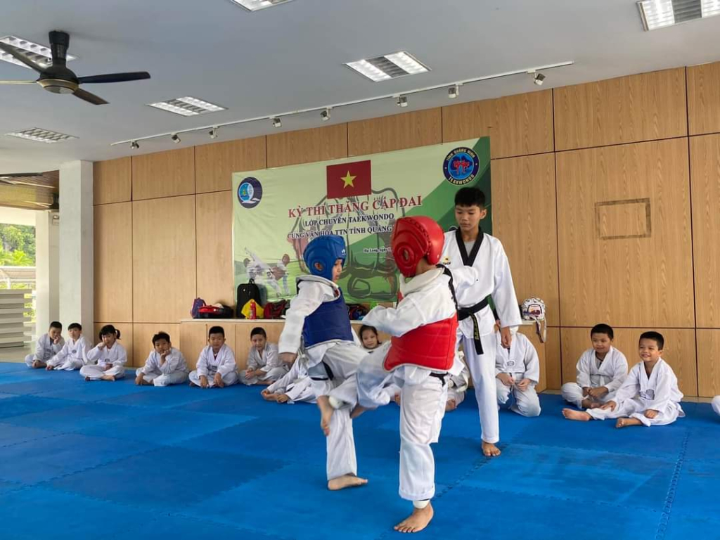 Lớp học võ Taekwondo tại Cung Văn hóa thanh thiếu nhi tỉnh.