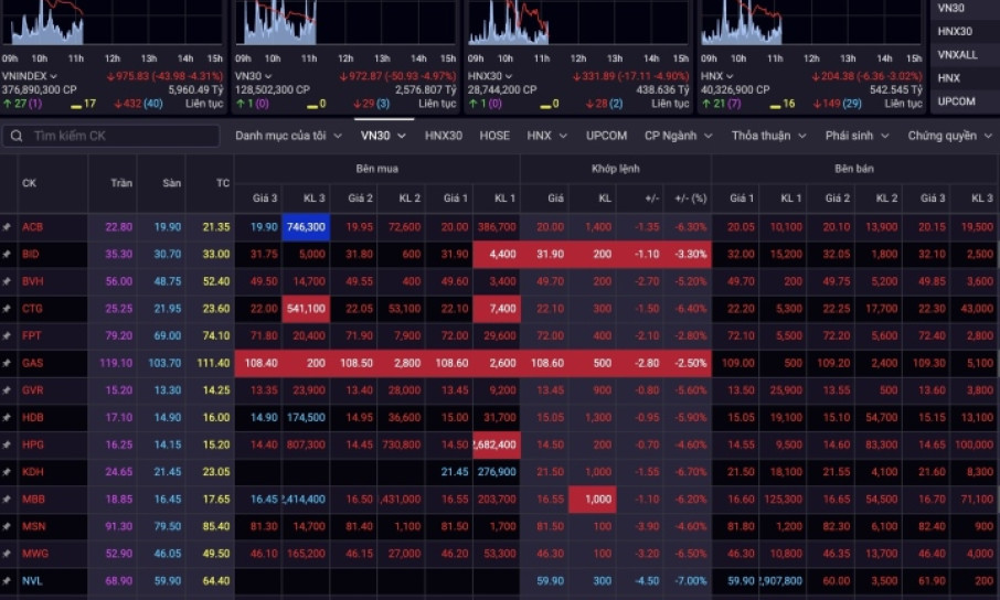 Chứng khoán đỏ rực, VN-Index 'bốc hơi' gần 50 điểm, mất mốc 1.000