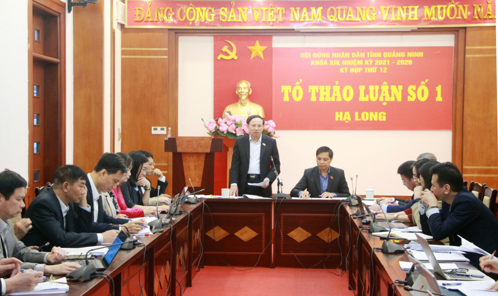 Đồng chí Nguyễn Xuân Ký, Ủy viên Trung ương Đảng, Bí thư Trung ương Đảng, Chủ tịch HĐND tỉnh, phát biểu tại Tổ thảo luận số 1.