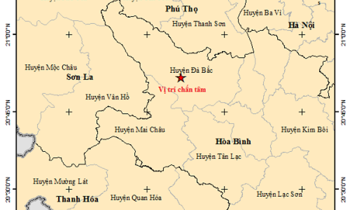 Động đất 3.9 độ tại huyện Đà Bắc, tỉnh Hòa Bình