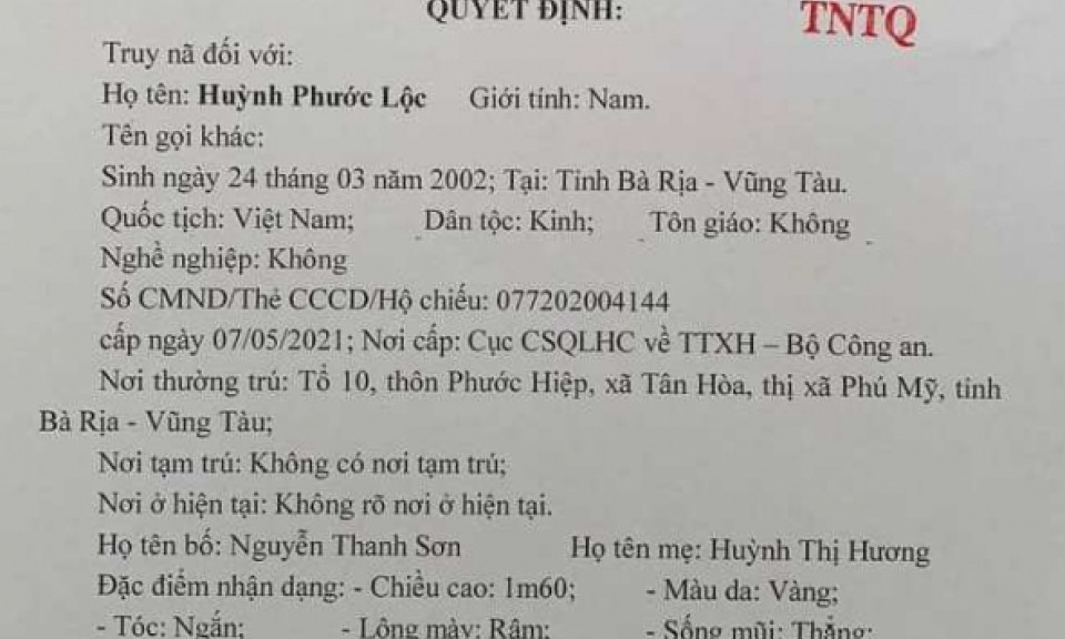 Truy nã bị can nguy hiểm