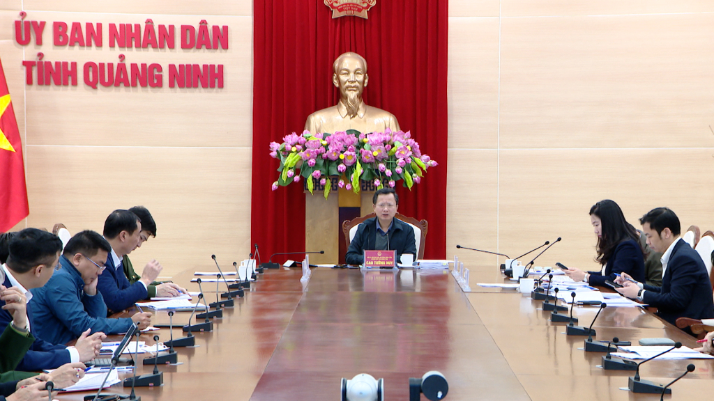Đồng chí Cao Tường Huy, Phó Bí thư Ban cán sự Đảng, Quyền Chủ tịch UBND tỉnh phát biểu tại cuộc họp