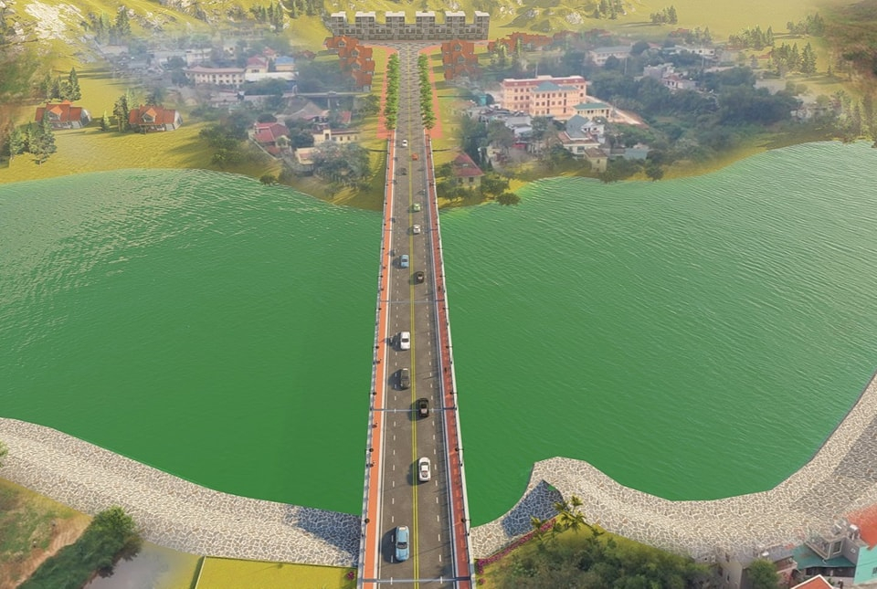Phối cảnh dự án cầu nối tỉnh lộ 330 với trung tâm thị trấn Ba Chẽ kết hợp Kè chống sạt lở tuyến đường trục chính và khu dân cư thị trấn Ba Chẽ sẽ được khởi công trong quý I/2023.