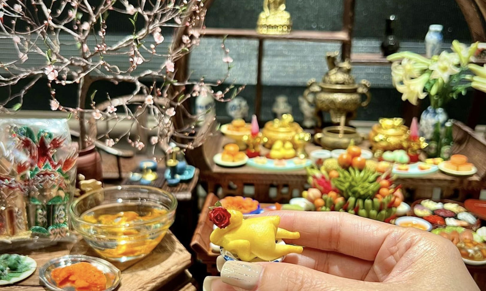 Cô gái mất 3 tháng làm mô hình mâm cỗ cúng ông Công ông Táo