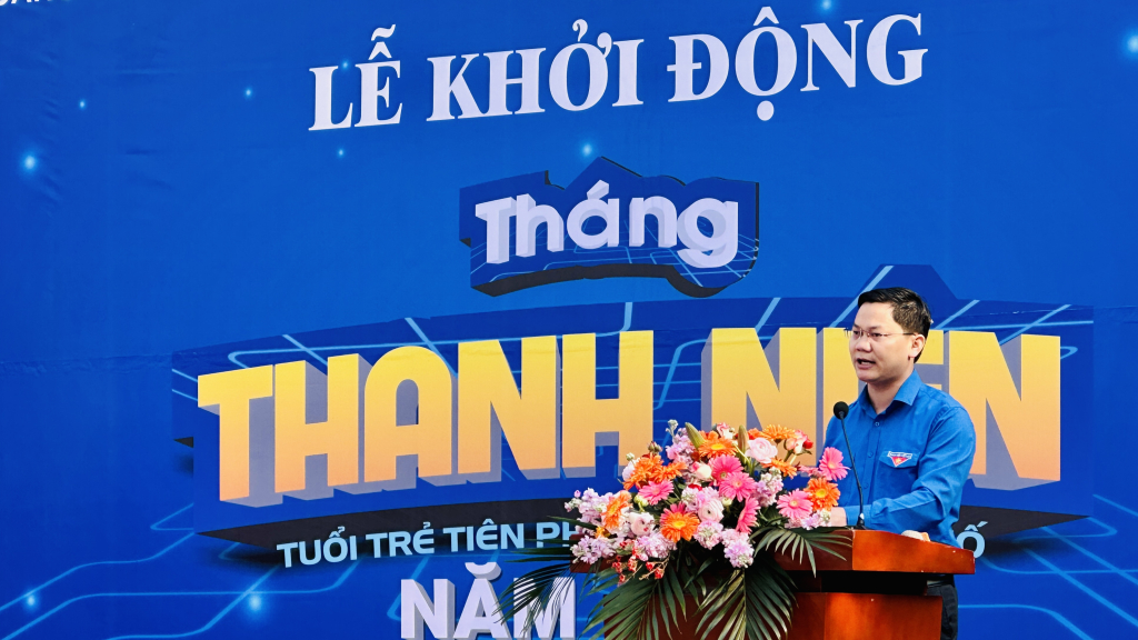 Bí thư Đoàn Thanh niên Than Quảng Ninh Vũ Hồng Hậu phát động Tháng thanh niên năm 2023.