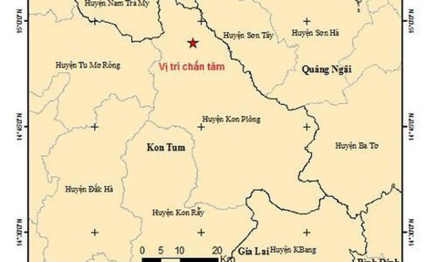 Liên tiếp xảy ra 5 trận động đất tại Kon Tum trong sáng 9/2