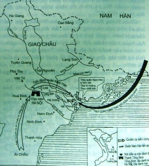 Bản đồ trận chiến trên sông Bạch Đằng năm 938. Nguồn: baotanglichsu.vn