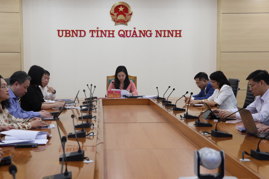 Đồng chí Nguyễn Thị Hạnh, Phó Chủ tịch UBND tỉnh cùng lãnh đạo các sở, ngành liên quan dự Hội nghị tại điểm cầu Quảng Ninh