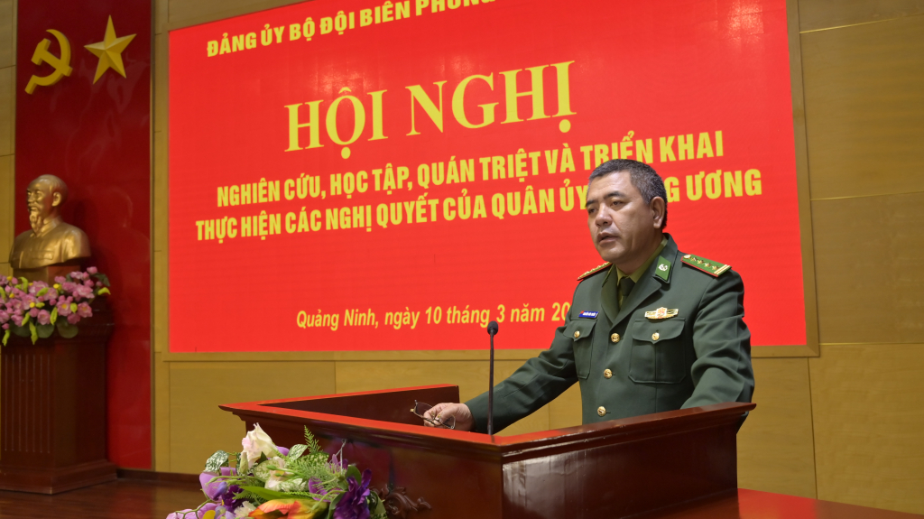 Đại tá Nguyễn Văn Thiềm, Tỉnh ủy viên, chỉ huy trưởng BĐBP tỉnh quán triệt Nghị quyết