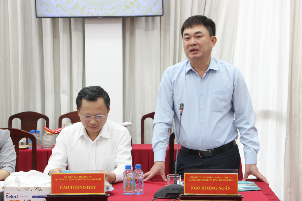 Đồng chí Ngô Hoàng Ngâ, Phó Bí thư Thường trực Tỉnh ủy, Trưởng Đoàn ĐBQH tỉnh Quảng Ninh, phát biểu tại buổi làm việc.