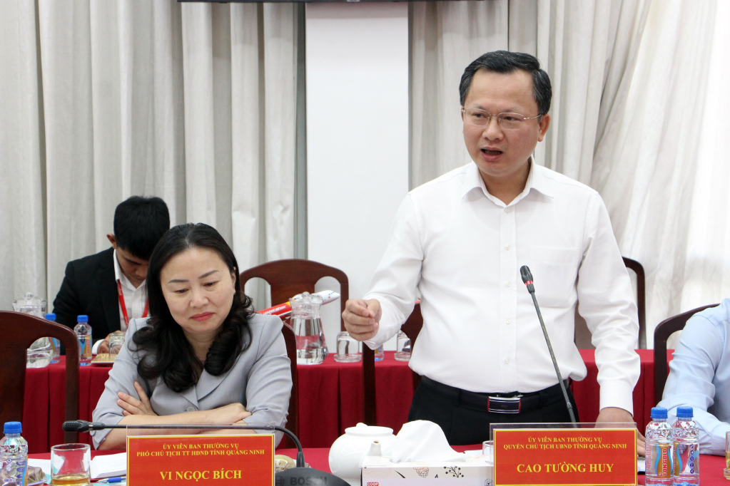 Đồng chí Cao Tường Huy, Quyền Chủ tịch UBND tỉnh, phát biểu tại buổi làm việc.