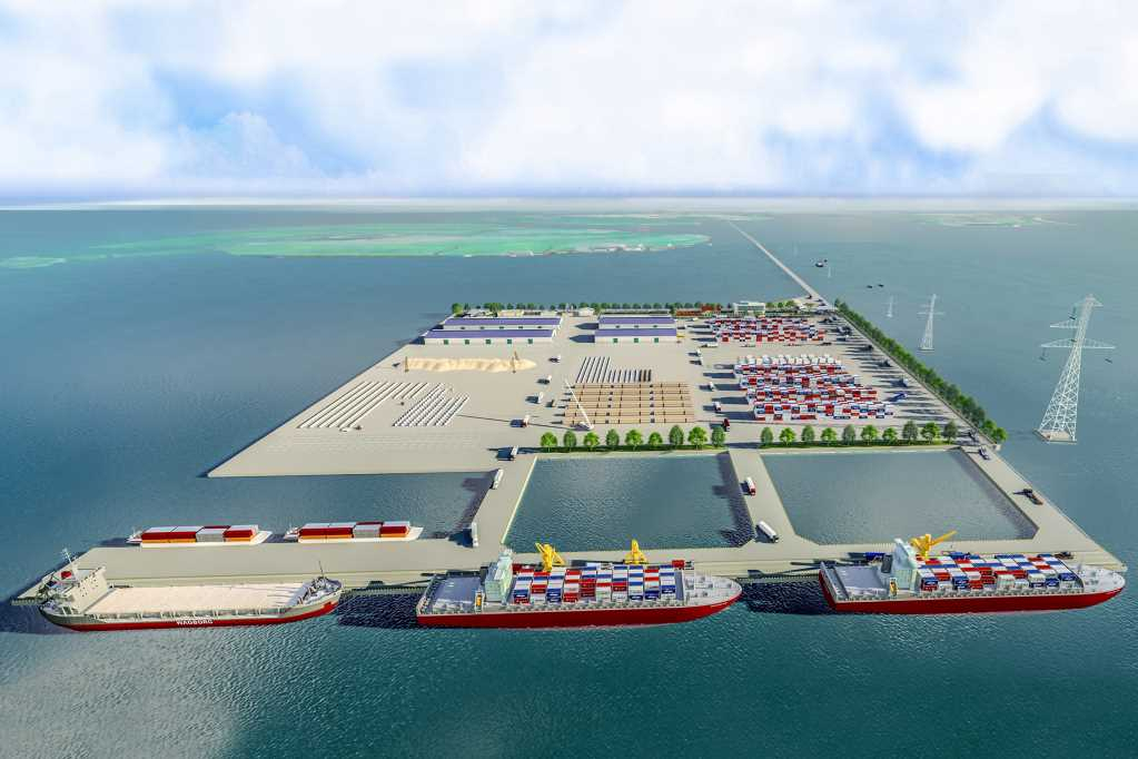  Phối cảnh dự án Bến cảng tổng hợp Vạn Ninh được đầu tư xây dựng trên diện tích 82,79ha, tại xã Vạn Ninh, TP Móng Cái. 