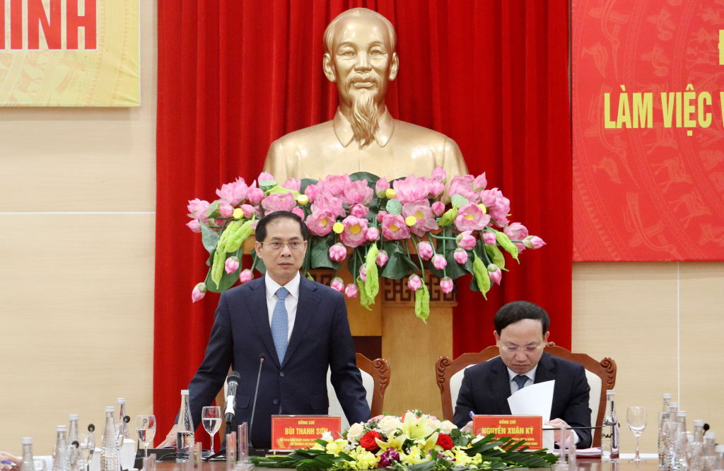Đồng chí Bùi Thanh Sơn, Ủy viên Trung ương Đảng, Bộ trưởng Bộ Ngoại giao, kết luận buổi làm việc.