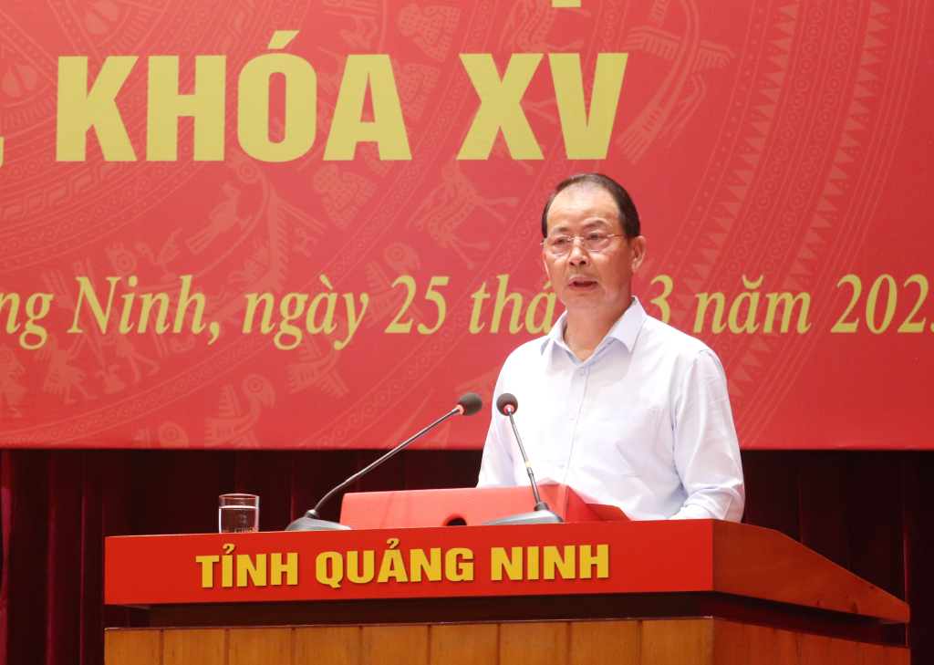 Đồng chí Nguyễn Thanh Hải, Tổng Giám đốc Tập đoàn CN Than và Khoáng sản Việt Nam, phát biểu tại hội nghị.