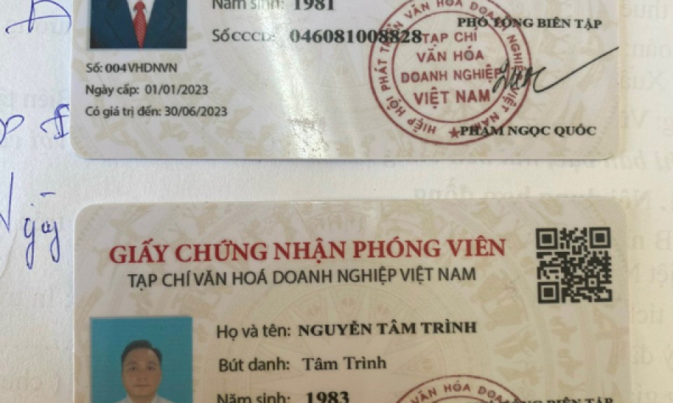 Khởi tố, bắt 2 đối tượng có giấy phóng viên và cộng tác viên của một tạp chí