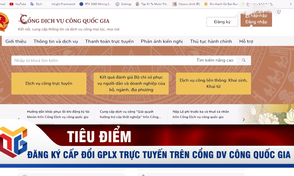 Đăng ký cấp đổi GPLX trực tuyến trên Cổng dịch vụ công Quốc gia