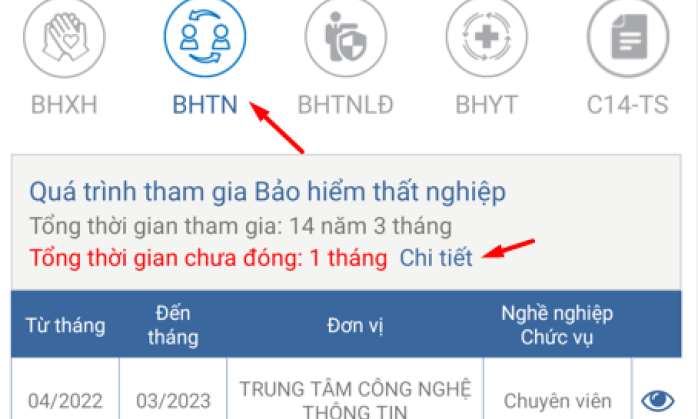 Cách xem thời gian chưa đóng BHXH, bảo hiểm thất nghiệp trên app VssID