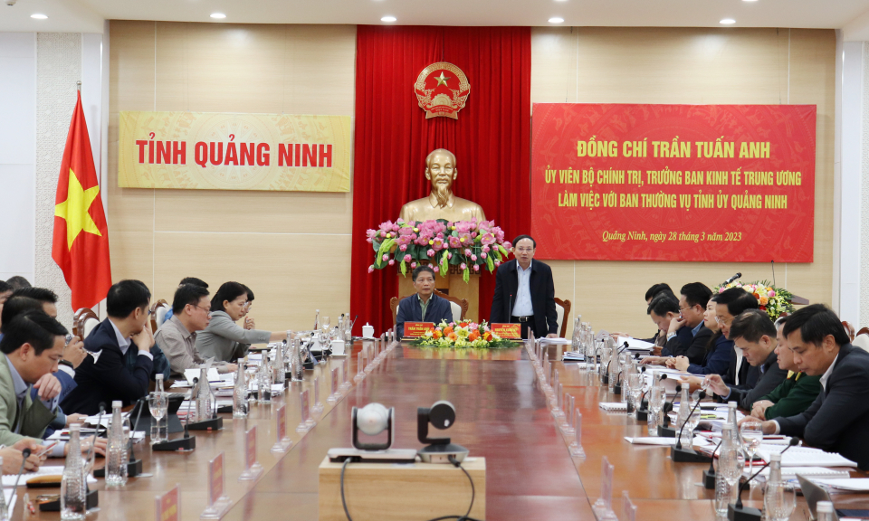 Ủy viên Bộ Chính trị, Trưởng Ban Kinh tế Trung ương Trần Tuấn Anh làm việc với tỉnh Quảng Ninh
