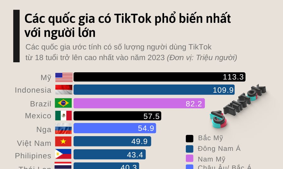 Các quốc gia có TikTok phổ biến nhất với người lớn