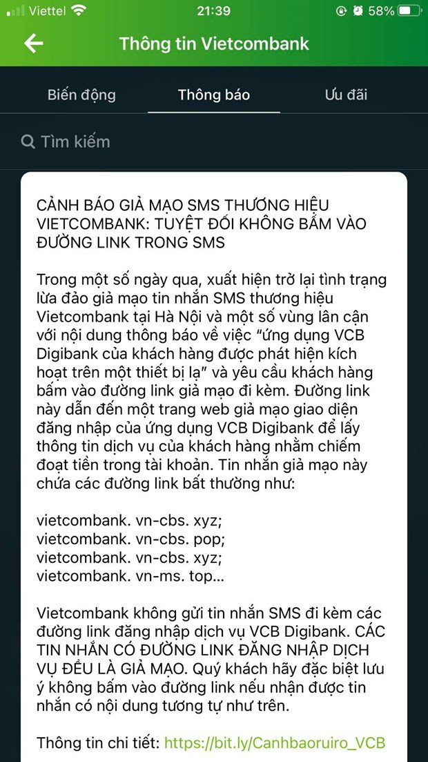 Tuyet doi khong bam vao cac duong link la gia mao tin nhan ngan hang hinh anh 2