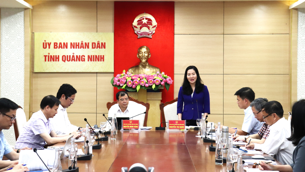 Phó Chủ tịch UBND tỉnh Quảng Ninh Nguyễn Thị Hạnh phát biểu tại buổi làm việc. 
