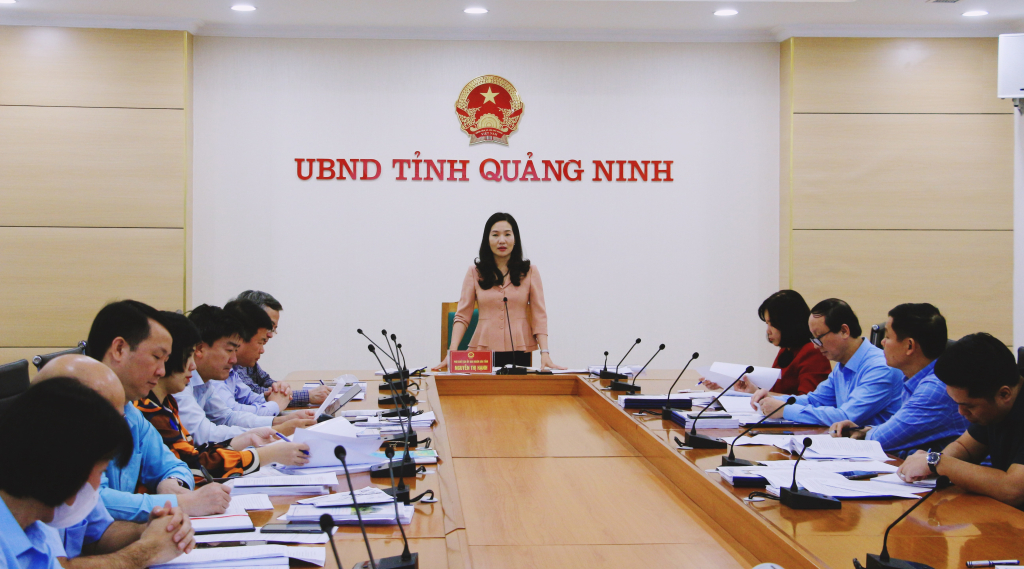 Đồng chí Nguyễn Thị Hạnh, Phó Chủ tịch UBND tỉnh, Chủ tịch Hội đồng Xét duyệt hồ sơ khoa học xếp hạng di tích lịch sử - văn hóa và danh thắng tỉnh, chủ trì cuộc họp.