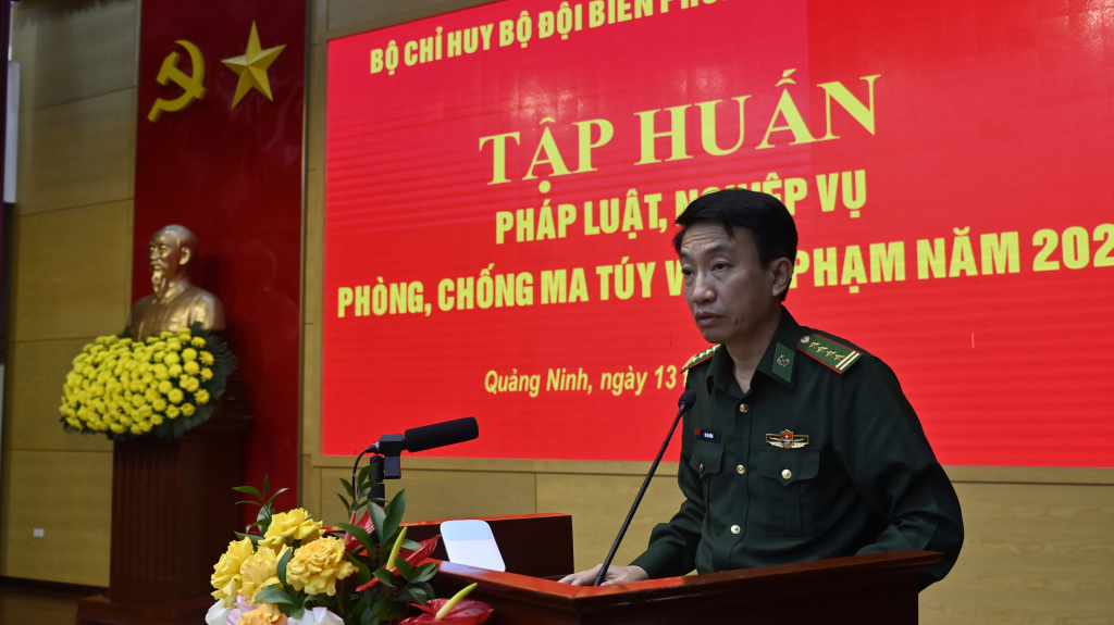 Đại tá Tô Văn Đồng, Phó chỉ huy trưởng nghiệp vụ BĐBP tỉnhphát biểu chỉ đạo buổi tập huấn.