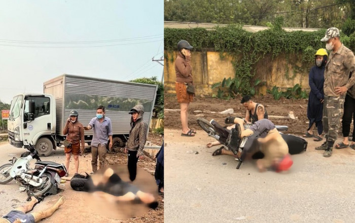 Hưng Yên: Xe máy kẹp 3 đấu đầu xe tải, 1 người chết, 2 người trọng thương 1