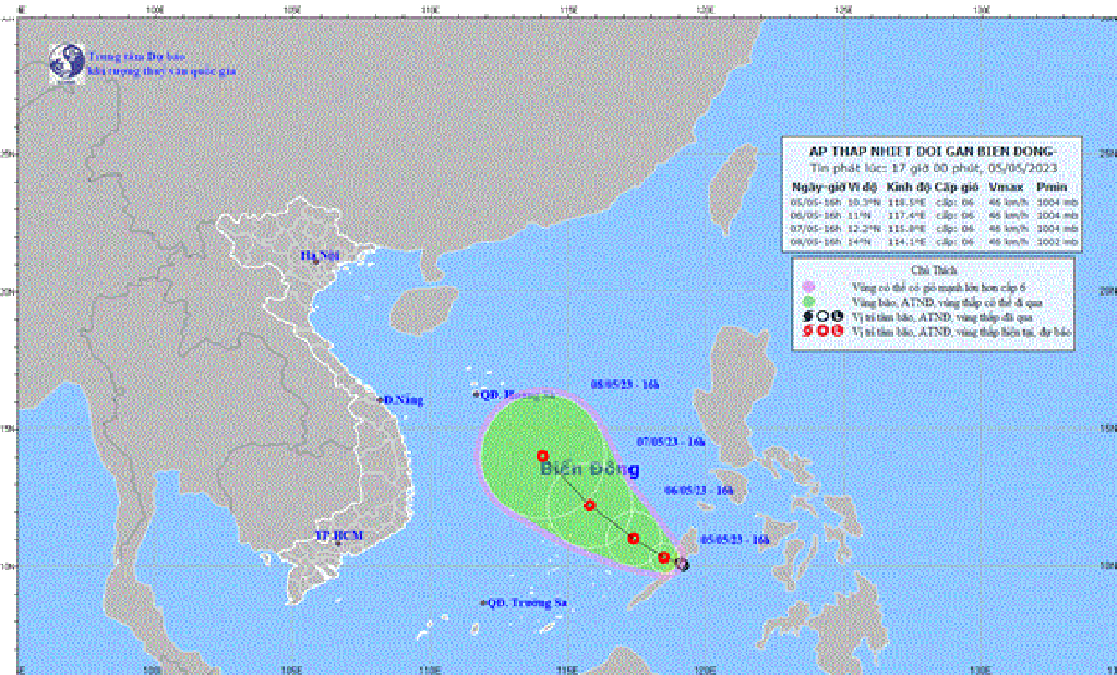 Ap thap nhiet doi da di vao Bien Dong, cach Song Tu Tay khoang 500km hinh anh 1