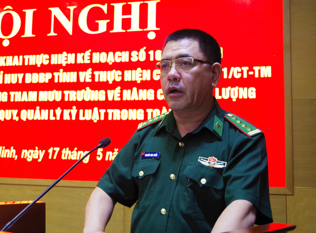 Đại tá Đại tá Nguyễn Văn Thiềm, Chỉ huy trưởng BĐBP tỉnh quán triệt các chỉ thị, nghị quyết về xây dựng chính quy, quản lý kỷ luật quân đội.