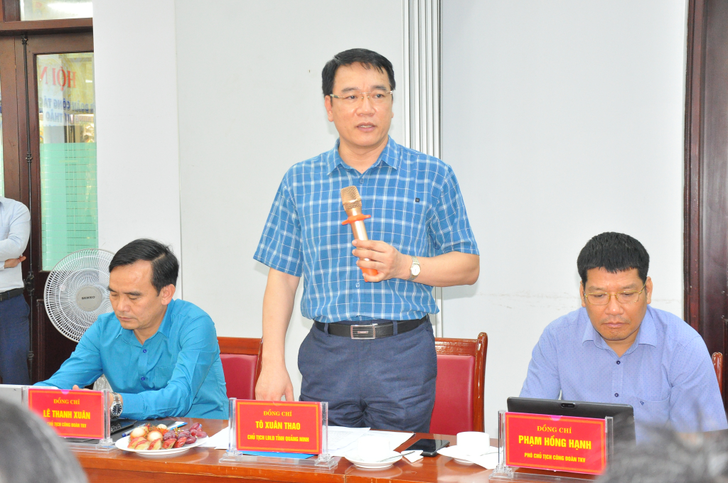 Đồng chí Tô Xuân Thao, Chủ tịch LĐLĐ Việt Nam góp ý tại hội nghị.