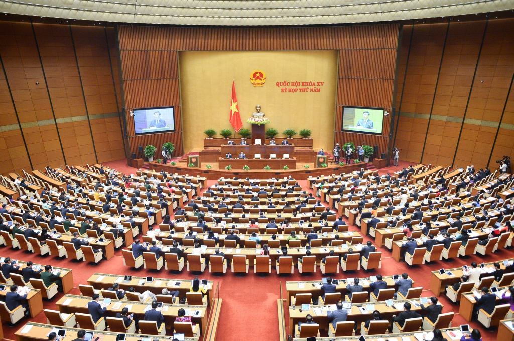 Toàn cảnh phiên khai mạc Kỳ họp thứ 5, Quốc hội nước Cộng hòa xã hội chủ nghĩa Việt Nam khóa XV.